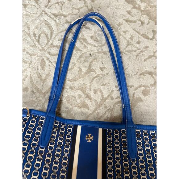 Tory Burch Gemini Link Tote Cobalt Blue Chain Print Bag Wear on Handles - Picture 3 of 6